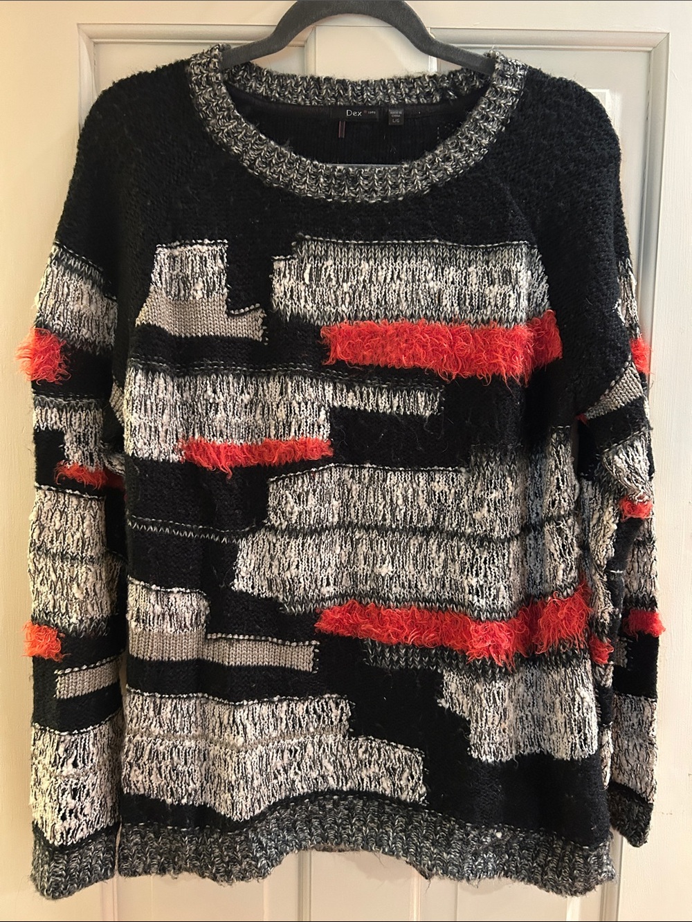 Dex Black, Gray & Red Textured Crewneck Sweater Large